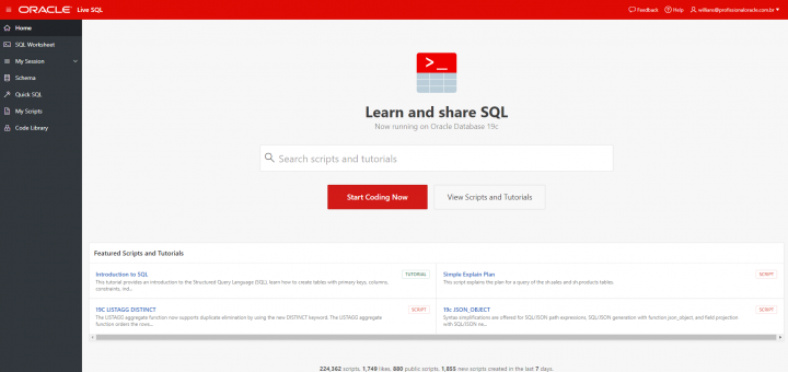 Oracle Live SQL – GPO (Grupo de Profissionais Oracle)