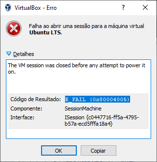VirtualBox E_FAIL (0x80004005)